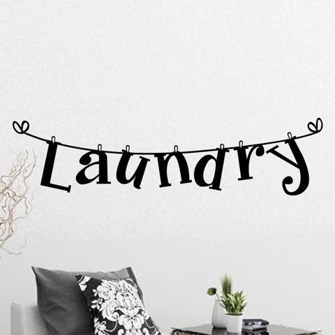 Vinilo de Pared para Lavandería Diseño de Letras Negras Impermeable PVC Creativo Pegatina de Pared Para Áreas Funcionales Decoración Hogar