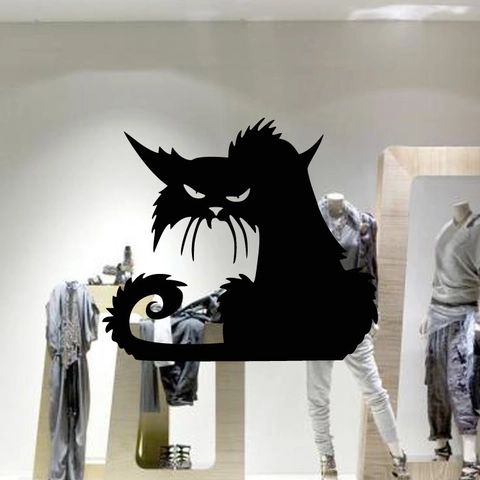 Halloween Wandtattoo Schwarze Katze Wasserdicht Abnehmbar PVC Fensterbilder Für Haus Deko Schaufenster Dekoration