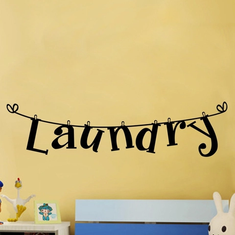 Vinilo de Pared para Lavandería Diseño de Letras Negras Impermeable PVC Creativo Pegatina de Pared Para Áreas Funcionales Decoración Hogar