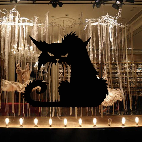 Halloween Wandtattoo Schwarze Katze Wasserdicht Abnehmbar PVC Fensterbilder Für Haus Deko Schaufenster Dekoration