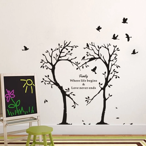 Family Heart Tree Wall Sticker PVC Removable Decal Flying Birds Quote Living Room Bedroom Art Mural Home Decor