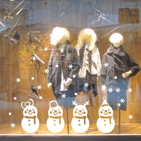 Witte Kerst Raamstickers PVC Verwijderbaar Cartoon Sneeuwpop Sneeuwvlok Muurstickers Voor Glas Display Feestelijke Decoratie