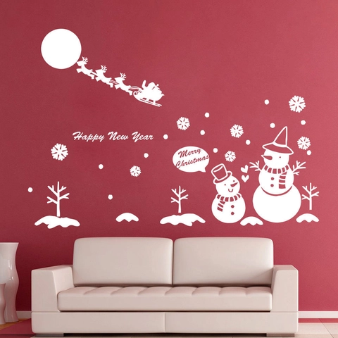 Pegatina de Pared de Árbol de Navidad Blanco Copo de Nieve PVC Impermeable Extraíble Papá Noel Reno Calcomanía Ventana Decoración