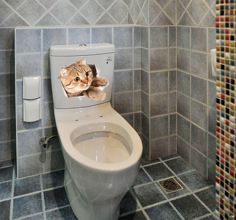 Adesivo da Parete 3D Gatto Carino Impermeabile in PVC Decalcomania Divertente Animale Per Casa Bagno Sedile WC Frigorifero