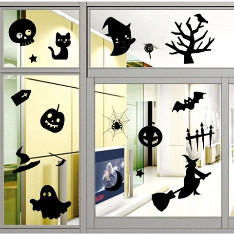 Pegatina de Pared de Halloween Calcomanías de Ventana Silueta Removible Impermeable PVC Fantasma Calabaza Bruja Murciélago