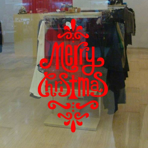 Merry Christmas Wandtattoo Abnehmbares PVC Fensteraufkleber Künstlerische Schriftart Schnörkelmuster Für Wohnzimmer Shop