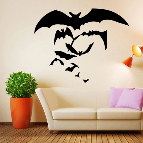 Pegatina de Pared Creativa Silueta de Murciélago Negro Halloween PVC Impermeable Removible DIY para Sala de Estar Decoración Festiva