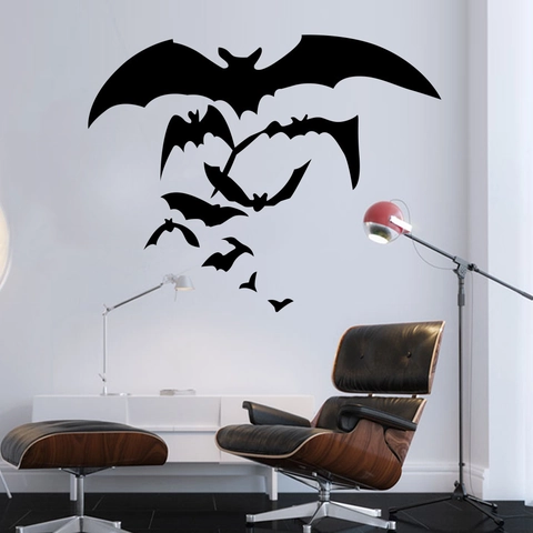 Pegatina de Pared Creativa Silueta de Murciélago Negro Halloween PVC Impermeable Removible DIY para Sala de Estar Decoración Festiva