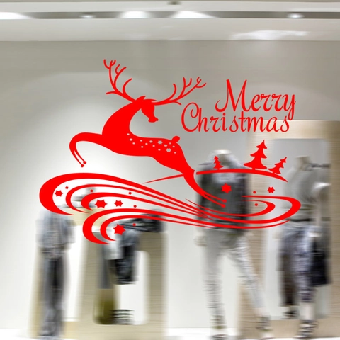 Χριστουγεννιάτικο Αυτοκόλλητο Τοίχου Τάρανδος Δέντρο Merry Christmas PVC Αδιάβροχο για Καθιστικό Κρεβατοκάμαρα Διακόσμηση Καταστήματος