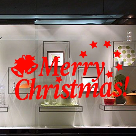Merry Christmas Window Sticker Bells Stars PVC Wall Decal For Glass Door Festive Home Shop Decor Removable Xmas Mural
