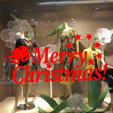 Merry Christmas Window Sticker Bells Stars PVC Wall Decal For Glass Door Festive Home Shop Decor Removable Xmas Mural