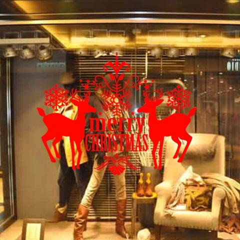 Adesivo Murale Merry Christmas in PVC Renna Fiocco di Neve Decalcomania Finestra Intaglio Precisione Decorazione Vetrine