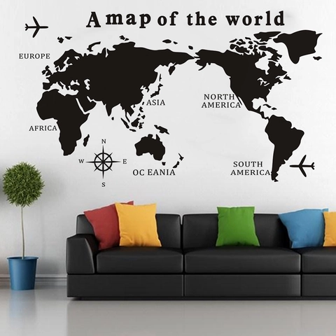 Modern Minimalistisch Wereldkaart Muursticker PVC Waterdicht Mat Gegraveerd Hol Geografie Muursticker Voor Woonkamer Kantoor Huis Decoratie