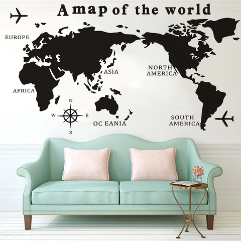 Modern Minimalistisch Wereldkaart Muursticker PVC Waterdicht Mat Gegraveerd Hol Geografie Muursticker Voor Woonkamer Kantoor Huis Decoratie