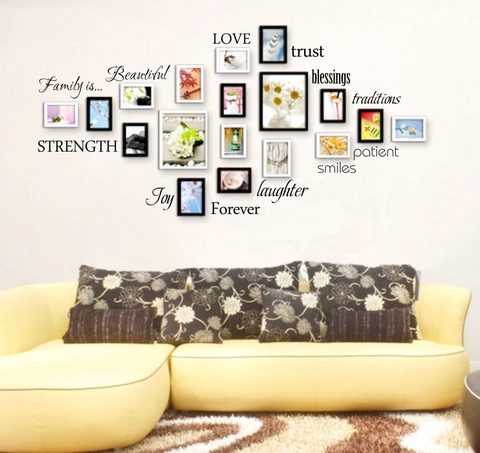 Pegatina de Pared de Marco de Fotos con Letras en Inglés Family Calcomanía de Arte de PVC Extraíble DIY para Sala de Estar