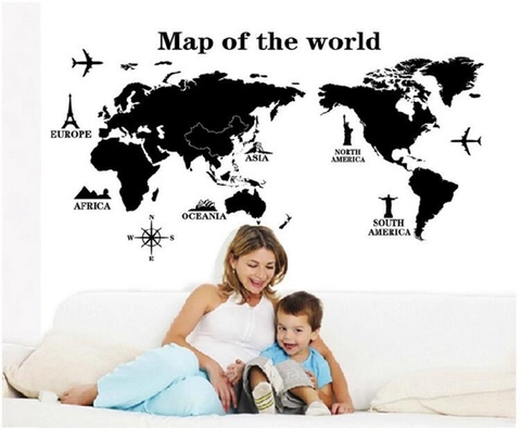 Removable World Map Wall Sticker Large Black PVC DIY Travel Map Decal For Living Room Bedroom Office Home Decor