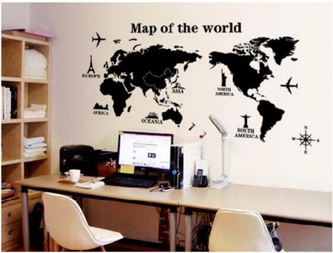 Removable World Map Wall Sticker Large Black PVC DIY Travel Map Decal For Living Room Bedroom Office Home Decor