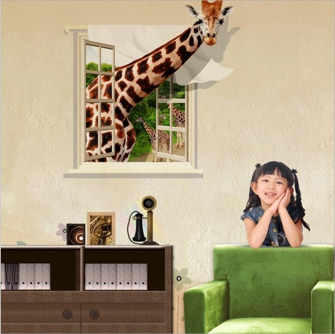 3D Giraffe Broken Window Wandtattoo Abnehmbares PVC Dekoratives Wandtattoo Für Wohnzimmer Schlafzimmer Kinderzimmer Home Decor