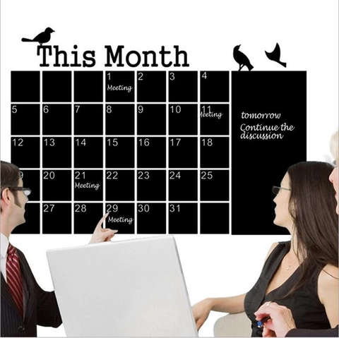 Adesivo da Parete in PVC Piano Mensile Stile Lavagna Calendario Nero Bacheca Note per Casa Ufficio Studio Classe Decor