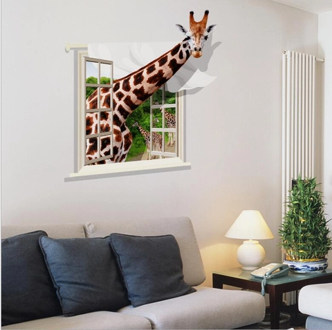 3D Giraffe Broken Window Wandtattoo Abnehmbares PVC Dekoratives Wandtattoo Für Wohnzimmer Schlafzimmer Kinderzimmer Home Decor