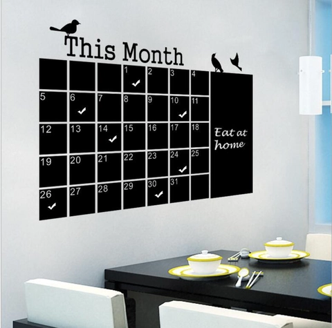 Adesivo da Parete in PVC Piano Mensile Stile Lavagna Calendario Nero Bacheca Note per Casa Ufficio Studio Classe Decor