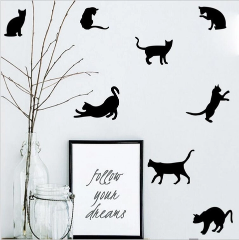 Modern Minimalistisch Katzen Silhouette Wandtattoo Wasserdicht PVC Matt Tier Wandaufkleber Für Wohnzimmer Schlafzimmer Dekor