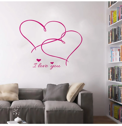 Romantisches Doppelherz I Love You Wandtattoo Abnehmbares PVC Wasserdichtes Präzisionsgeschnitztes Kunstdekor Für Schlafzimmer Wohnzimmer