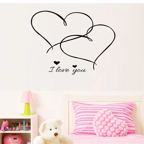 Romantisches Doppelherz I Love You Wandtattoo Abnehmbares PVC Wasserdichtes Präzisionsgeschnitztes Kunstdekor Für Schlafzimmer Wohnzimmer