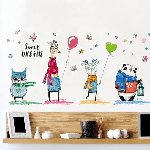 Pegatinas de Pared de Animales de Dibujos Animados Impermeable PVC para Habitación Niños Guardería Dormitorio Sweet Dreams Decoración