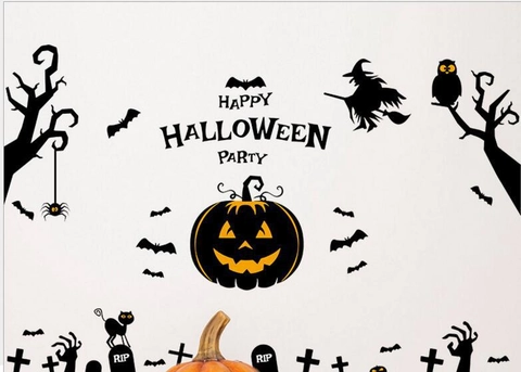 3D Halloween Pompoen Muurstickers Verwijderbare PVC Decals Met Vleermuizen Heks En Spookboom Voor Woonkamer Feest Decor