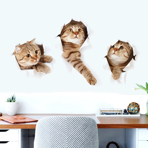3D Realistische Katze Wandtattoo PVC Wasserdicht Abnehmbar Wanddurchbruch Tier Aufkleber Für Kinderzimmer Wohnzimmer Deko