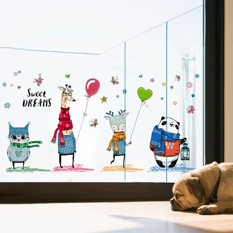 Pegatinas de Pared de Animales de Dibujos Animados Impermeable PVC para Habitación Niños Guardería Dormitorio Sweet Dreams Decoración