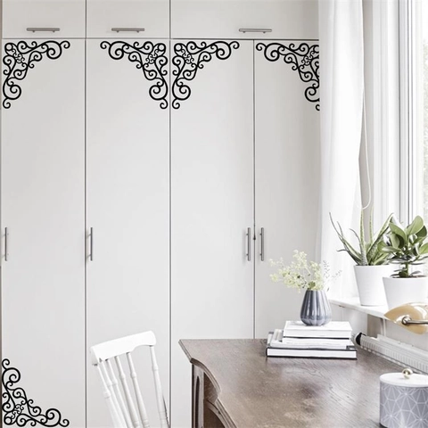 Vintage Schnörkel Blume Wandtattoo PVC Wasserdicht Aufkleber Für Wohnzimmer Glas Kabinett Schrank Fenster Eckdeko