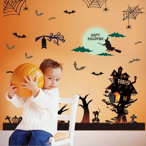 Halloween Ghost House Strega Adesivi Murali Rimovibili PVC Zucca Pipistrello Castello Decalcomania Finestra Per Bar Festa Casa