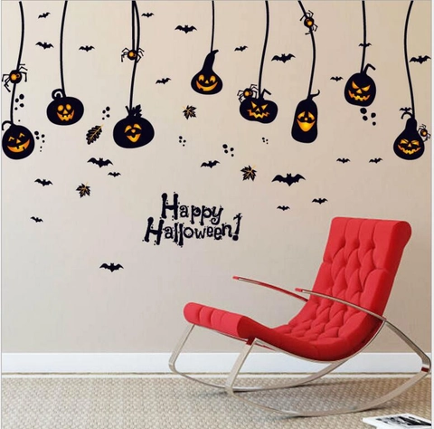 Halloween Kürbislaterne Fledermaus Spinne Wandaufkleber Abnehmbar Wasserdicht PVC Aufkleber Für Heim Schaufenster Hintergrund Dekoration