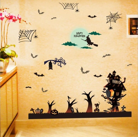 Halloween Ghost House Strega Adesivi Murali Rimovibili PVC Zucca Pipistrello Castello Decalcomania Finestra Per Bar Festa Casa