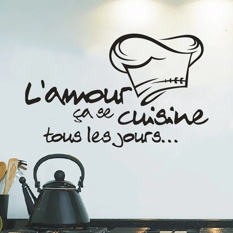 Franse Quote L'amour Koksmuts Keuken Wandsticker Waterdicht PVC DIY Muursticker Voor Eetkamer Decoratie