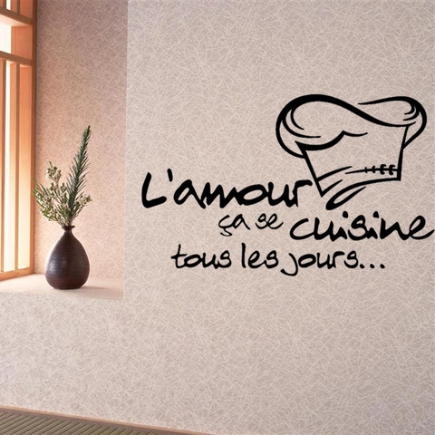 Franse Quote L'amour Koksmuts Keuken Wandsticker Waterdicht PVC DIY Muursticker Voor Eetkamer Decoratie