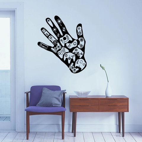 Pegatina de Pared Creativa Mando de Juego Mano Abstracto Impermeable PVC Calcomanía de Pared para Dormitorio Infantil Sala de Estar