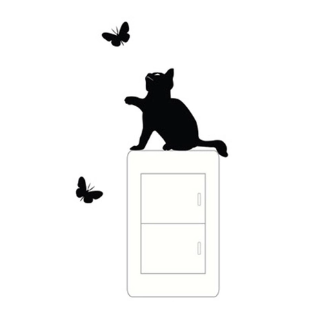 Adesivo da Parete Creativo Silhouette Gatto Farfalla Fai da Te Impermeabile Removibile Decorazione Interruttore Casa Nero