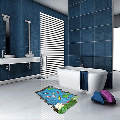 3D Lotus Koivijver Muursticker Waterdicht PVC Vloersticker Verwijderbare Muurschildering Voor Badkamer Woonkamer Decor