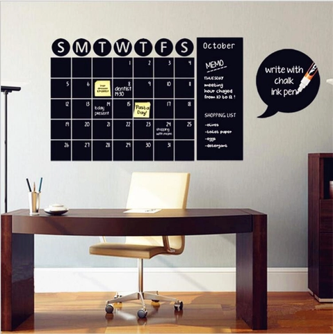 Removable Monthly Calendar Blackboard Wall Sticker PVC Chalkboard Planner Weekly Schedule Memo Board For Home Office Classroom Decor
