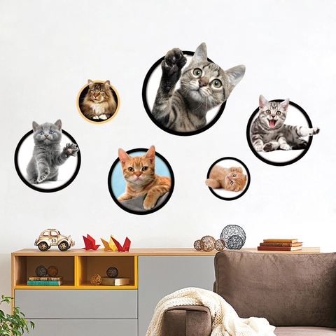 3D Kreative Katze Wandtattoo Wasserdicht PVC Abnehmbar Tier Aufkleber Für Kinderzimmer Schlafzimmer Haus Dekor Wandbild