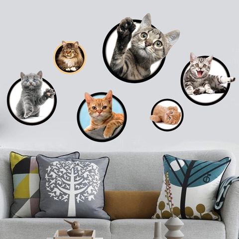 3D Kreative Katze Wandtattoo Wasserdicht PVC Abnehmbar Tier Aufkleber Für Kinderzimmer Schlafzimmer Haus Dekor Wandbild
