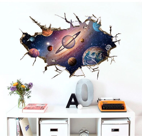 Vinilo Decorativo 3D Espacio Galaxia Planetas Efecto Pared Rota Pegatina de PVC Removible para Habitación Infantil Dormitorio Sala Decor