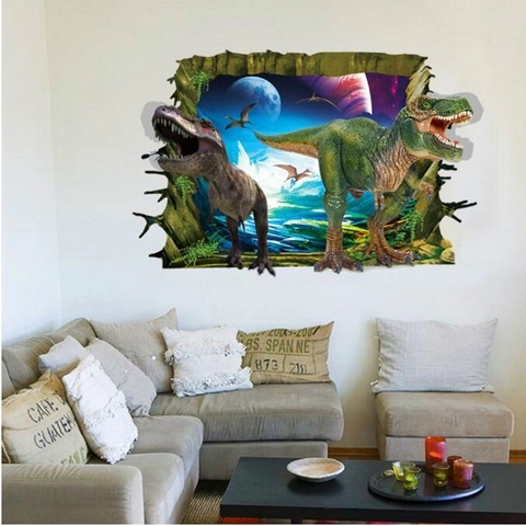 3D Dinosauriër Muursticker PVC Ruimte Gebroken Muur Decor Waterdicht Behang Voor Kinderkamer Woonkamer Huis Decoratie