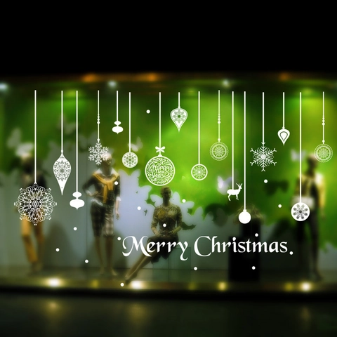 Adesivi per Finestre di Natale Decalcomanie da Parete in PVC Rimovibili Fiocco di Neve Bianco Renna Ornamenti Natale