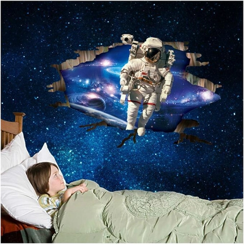 3D Astronaut Weltraum Galaxie Wandaufkleber Abnehmbar PVC Weltall Gebrochene Wand Tattoo Für Kinderzimmer Schlafzimmer Deko