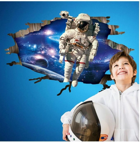 3D Astronaut Weltraum Galaxie Wandaufkleber Abnehmbar PVC Weltall Gebrochene Wand Tattoo Für Kinderzimmer Schlafzimmer Deko