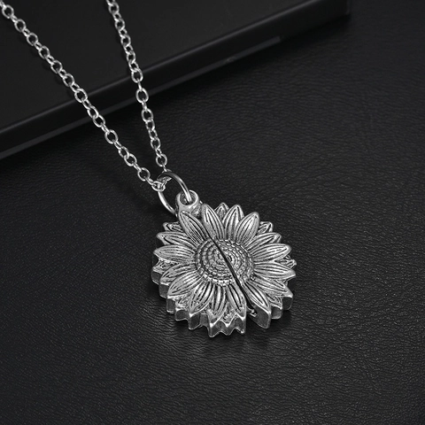 Collier Pendentif Médaillon Ouvrable Tournesol en Alliage Vintage Avec Gravure You Are My Sunshine Bijoux Floraux pour Femmes